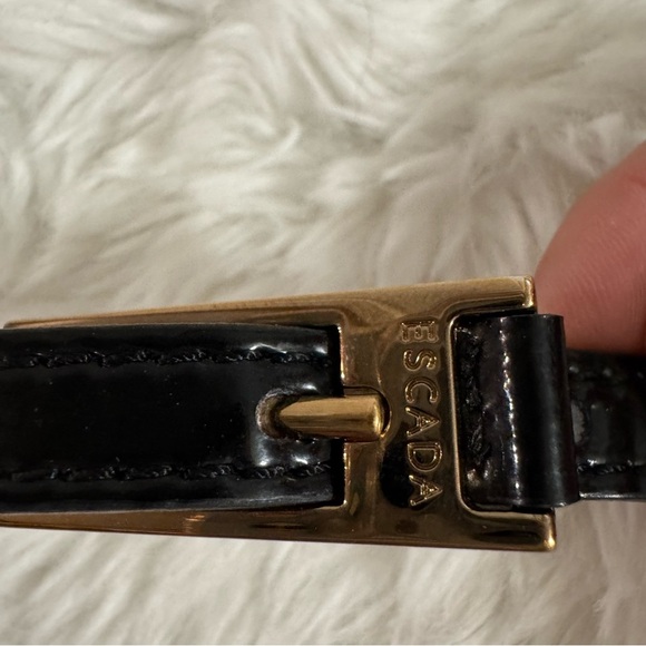 Escada Black Leather Belt with Gold Buckle Size 40 - Picture 2 of 16